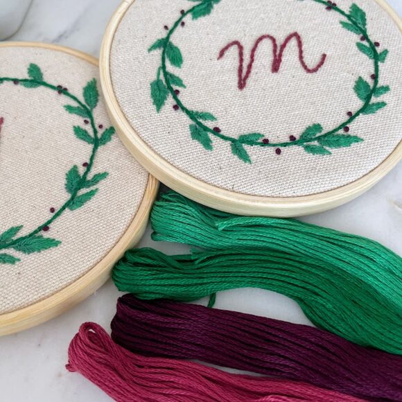 Hand Embroidered Wreath with Initial "X" - Picture 4 of 8